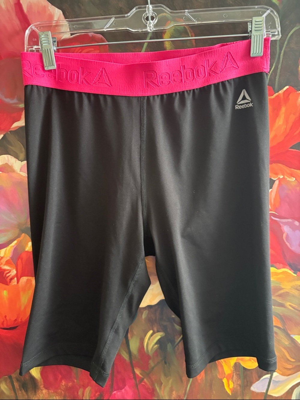 NWOT Reebok Kids Blackw Leggings with Pink Elastic Waistband